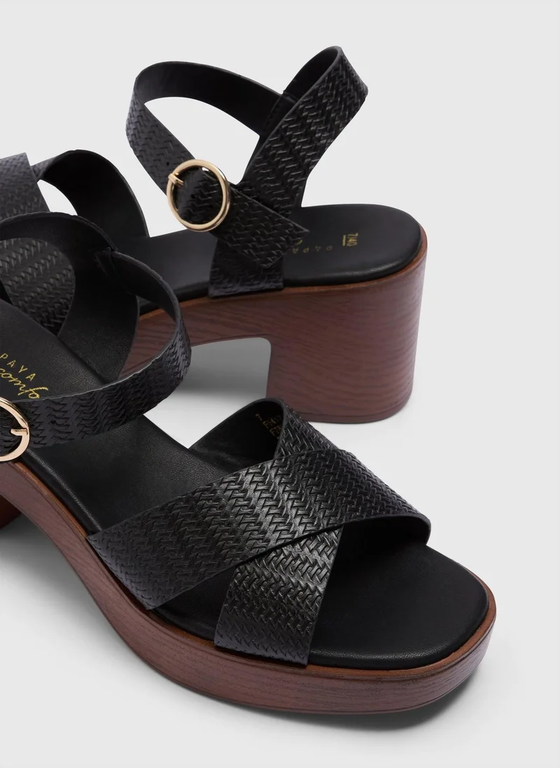 ماتلان Black Clog Block Heel Sandals